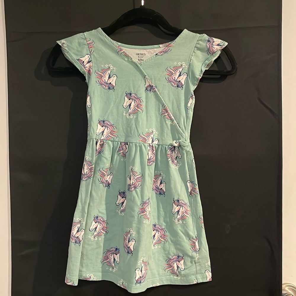 Carter's Girls Unicorn Print Dress Size 6/6X Mint Green Skater Dress‎
